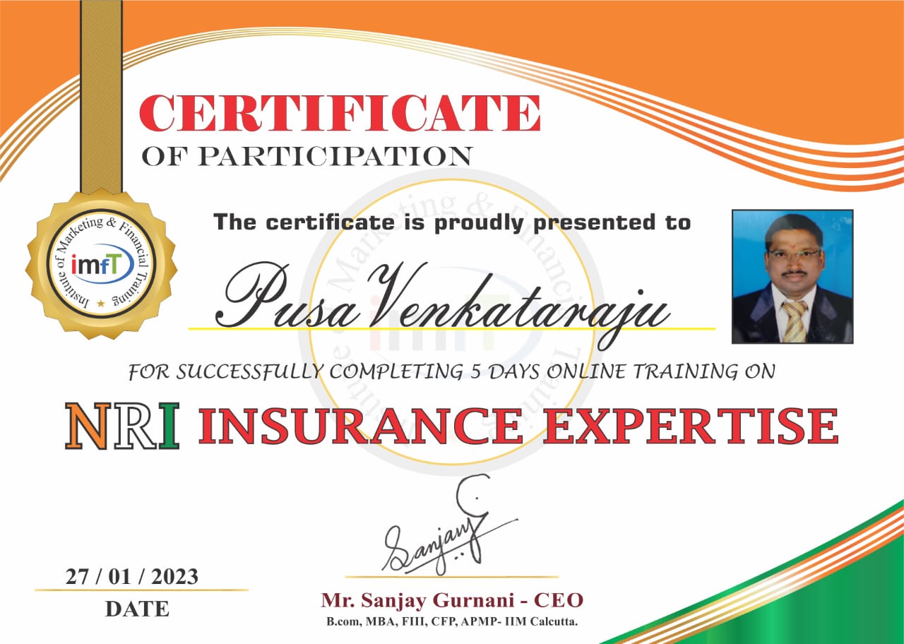 Certificate of Praticipation In NRI Insurance Expertise