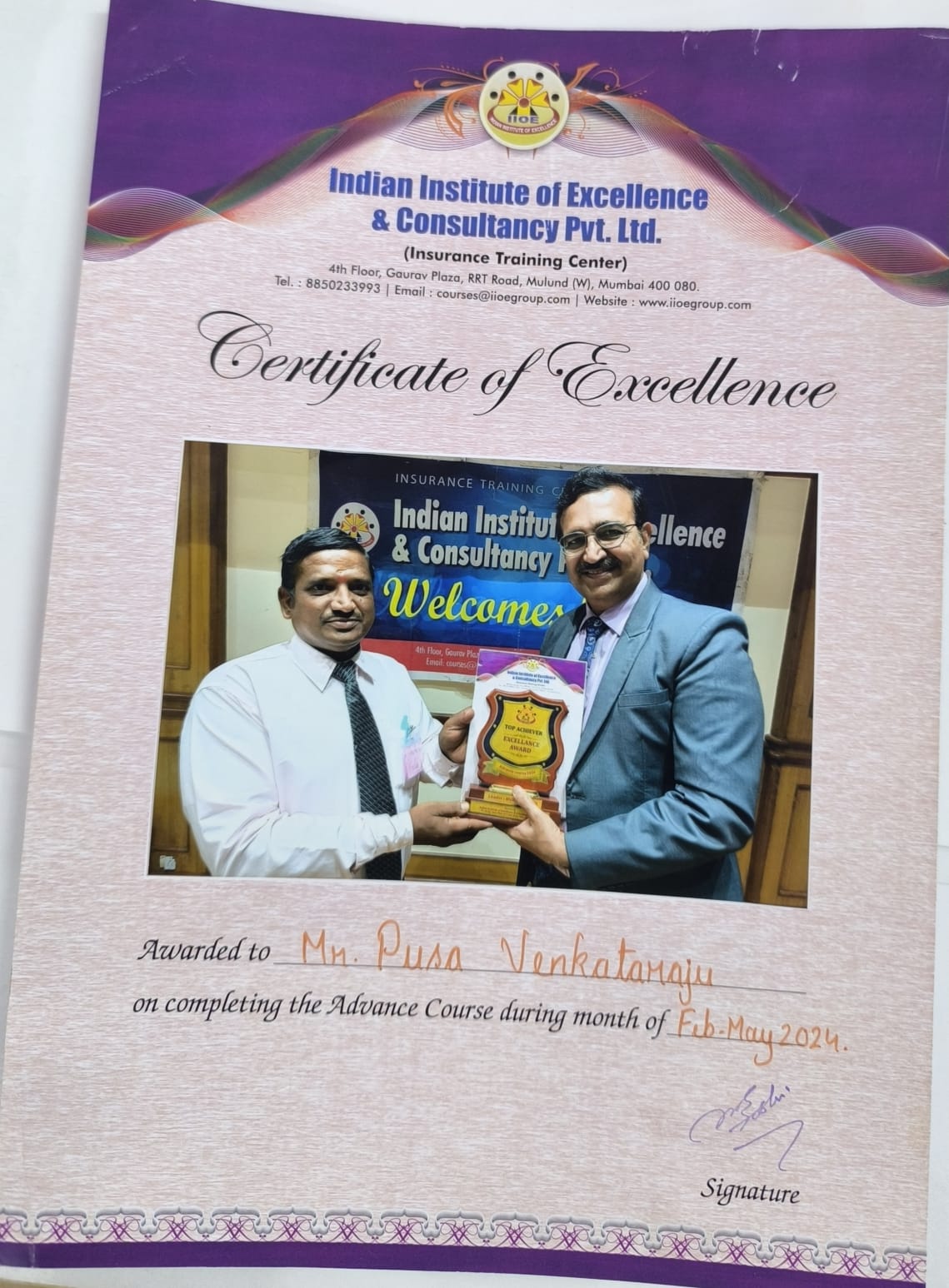 Certificates Of Excellence (Completed 6 Month Advance Course) In Mumbai